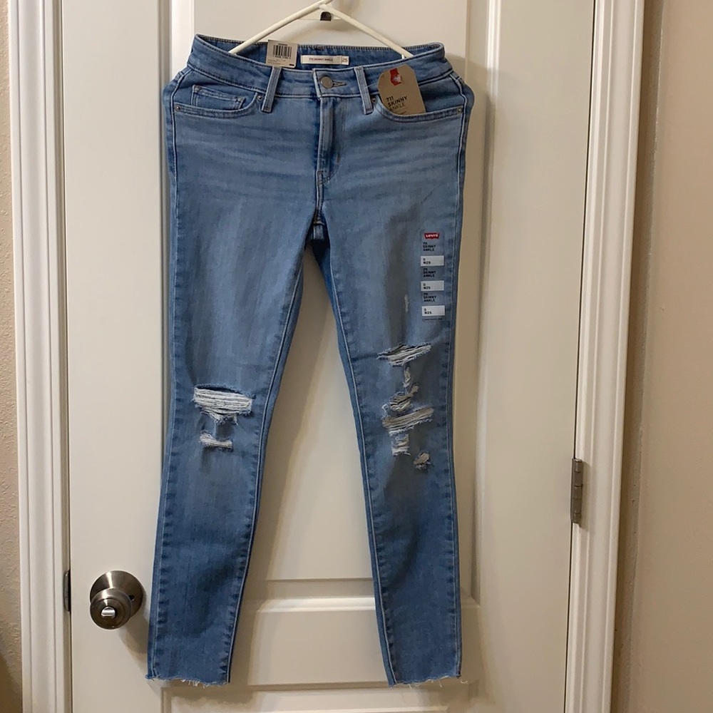 Levi’s 711 Skinny Ankle Distressed Jeans, Blue Sz 25
